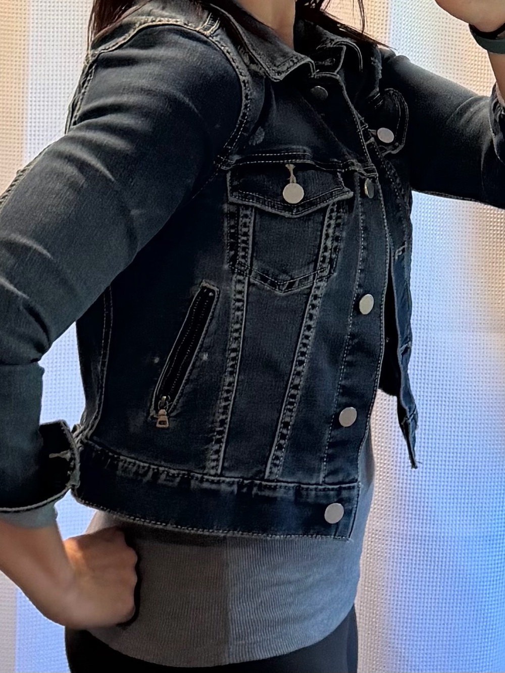Apt. 9 Washed Black Denim Jacket with Zipper Pockets